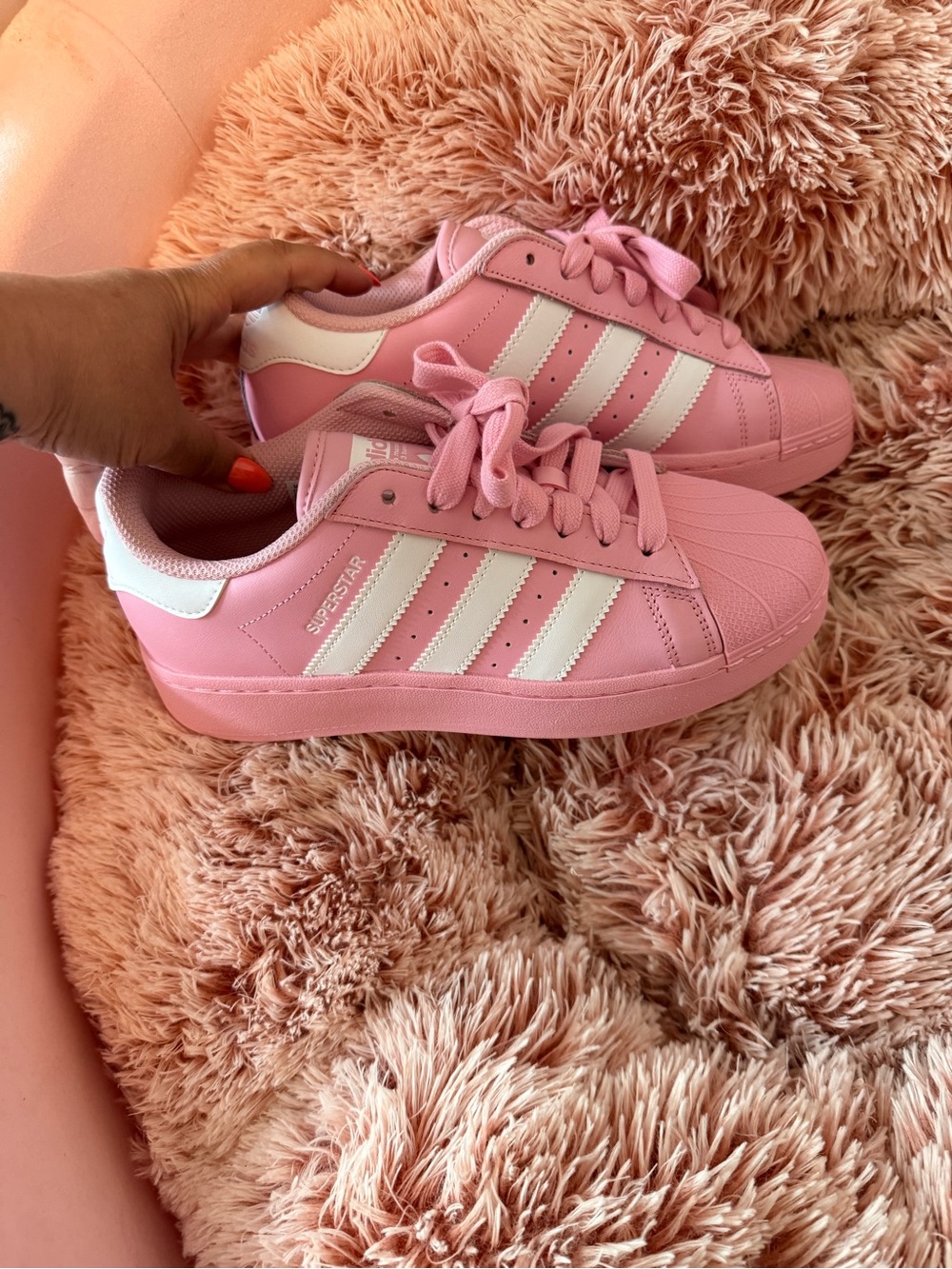 adidas Pink and White Superstar Platform Sneakers